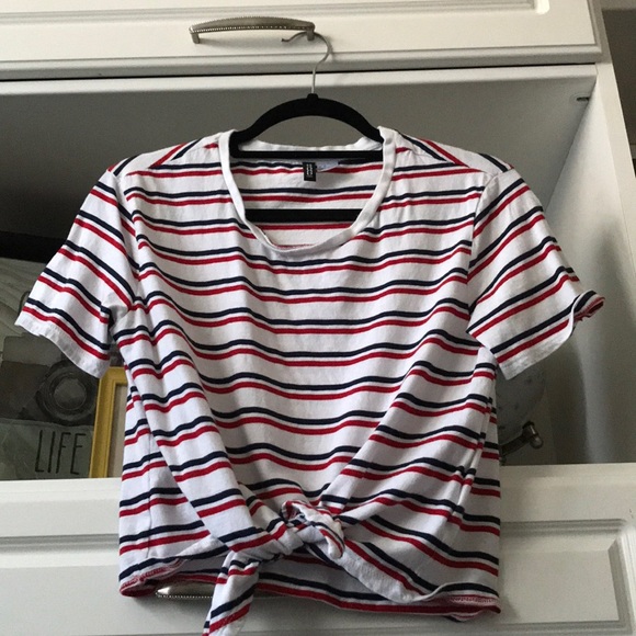 Striped Tie-Hem Shirt - Picture 1 of 5